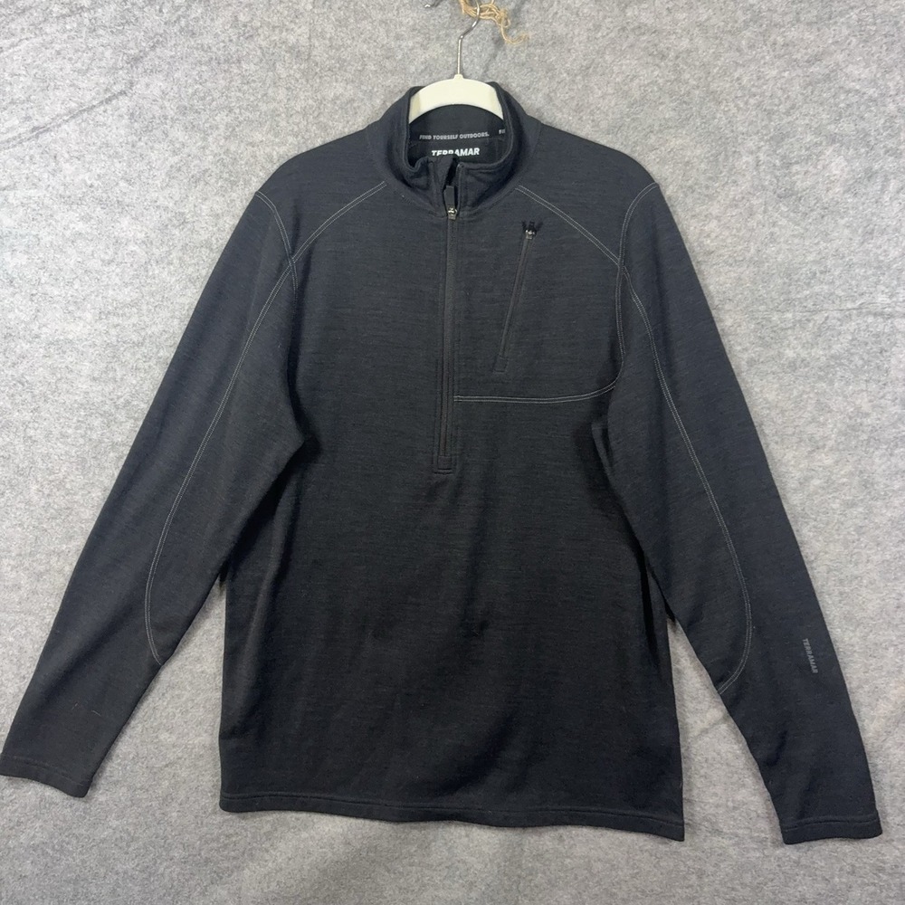 Terramar Climasense Merino Wool Blend Shirt Mens Sz L Black Baselayer Zip Pocket
